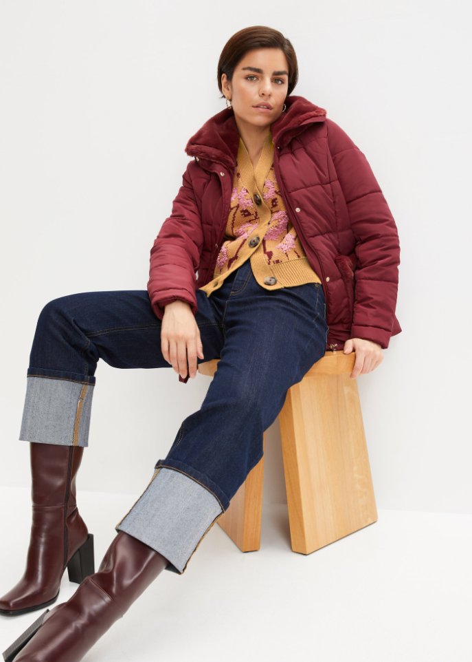 Steppjacke mit Fellimitatbesatz