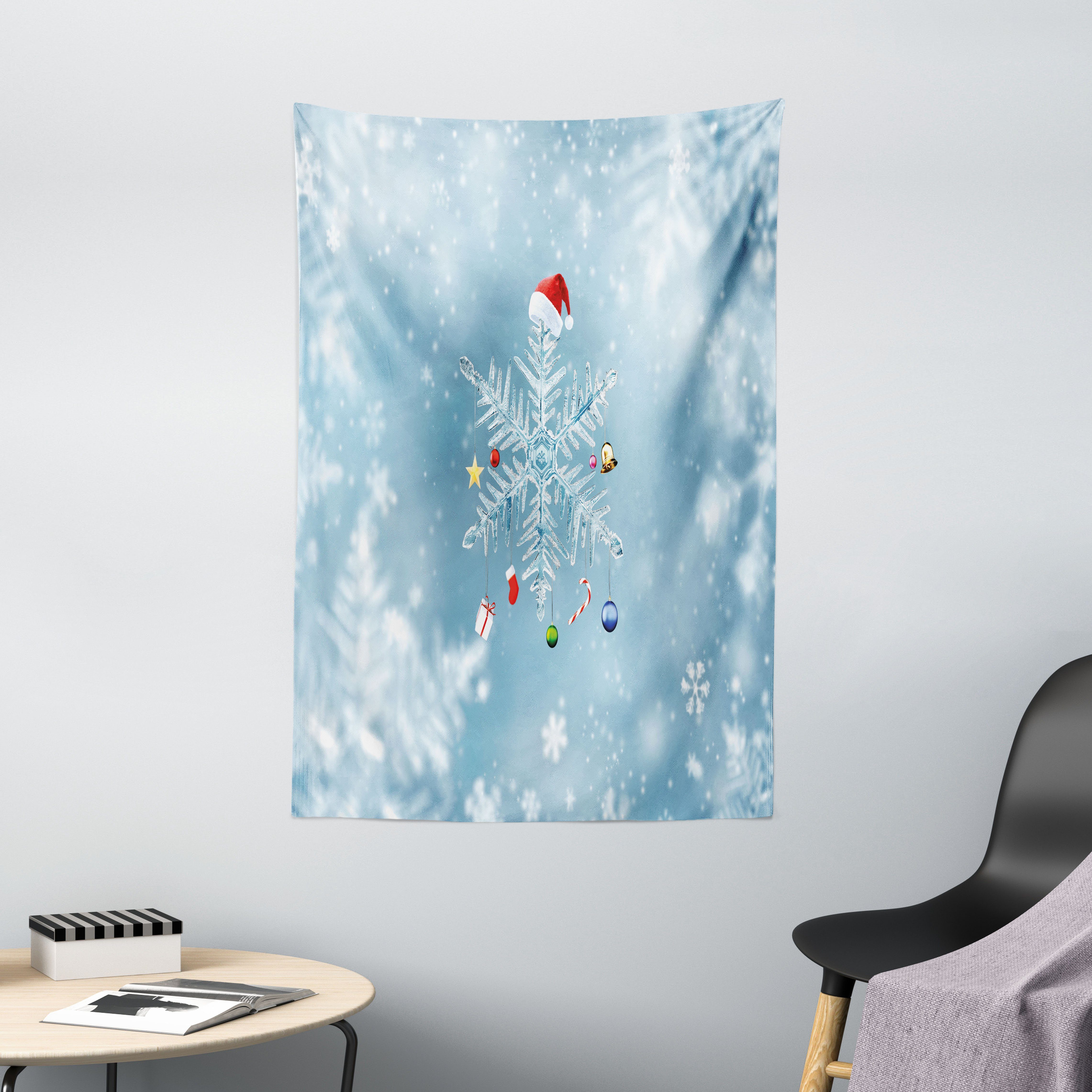 Wandteppich Wohnzimmer Schlafzimmer Wandtuch Seidiges Satin Wandteppich, Abakuhaus, rechteckig, Weihnachten Noel Aufwändige Snowflake