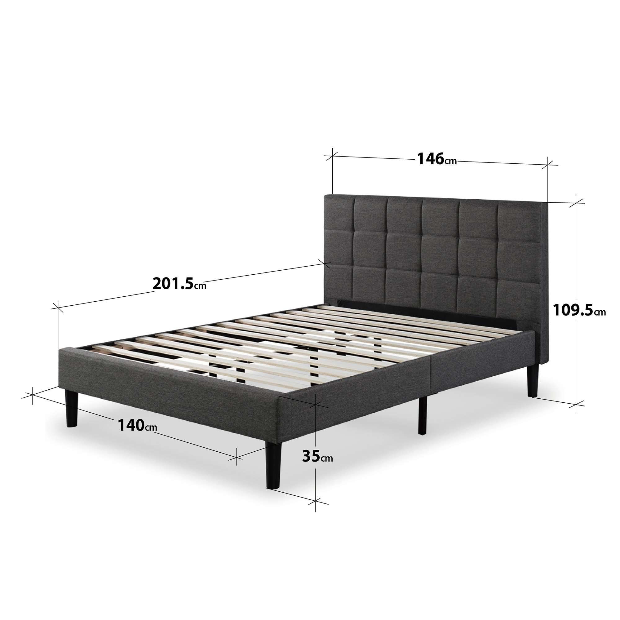 ZINUS Polsterbett LOTTIE Grauer Bettrahmen mit Gepolstertem und Genähtem Kopfteil (bed)