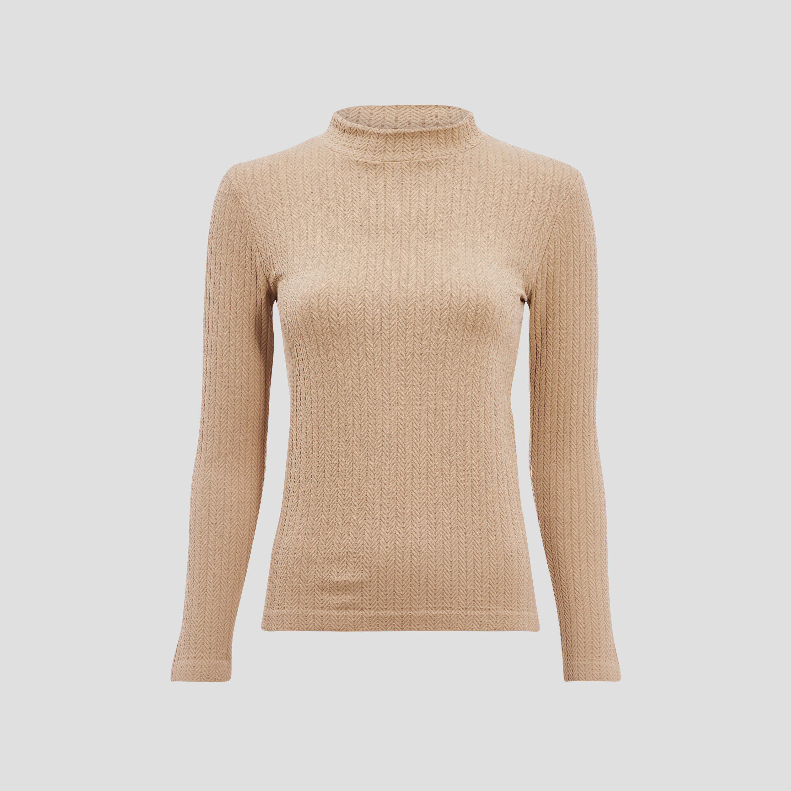 T-shirt côtelé col montant beige femme | Cache Cache