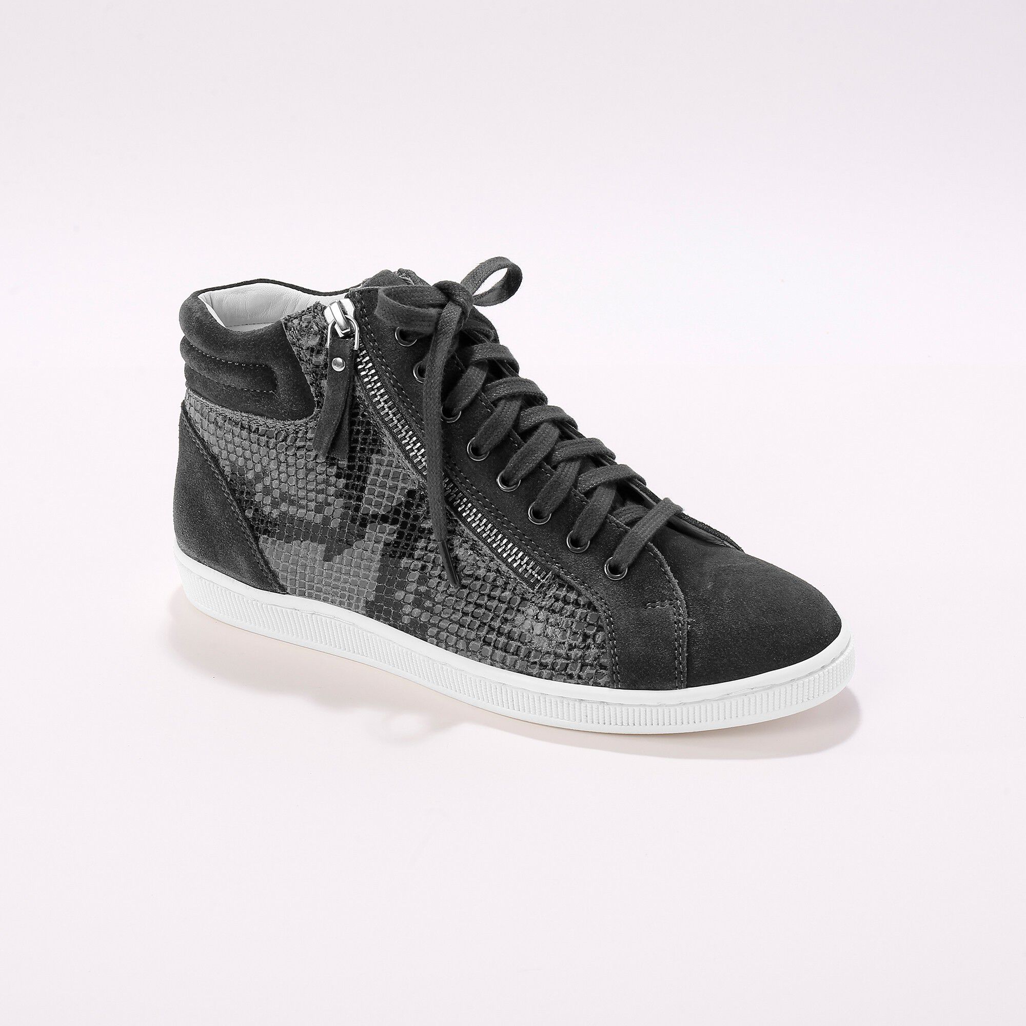 Baskets montantes python en cuir et croûte de cuir