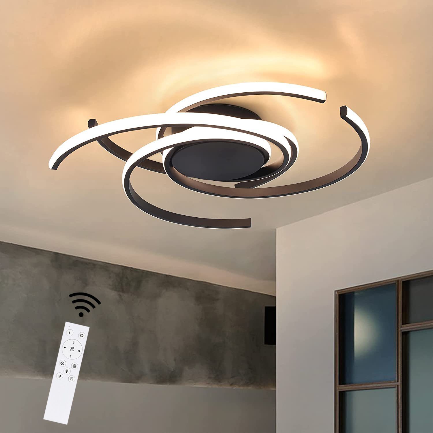 ZMH LED Deckenleuchte 77W dimmbar Fernbedienung Eisen Aluminium, LED fest integriert, warmweiß-kaltweiß