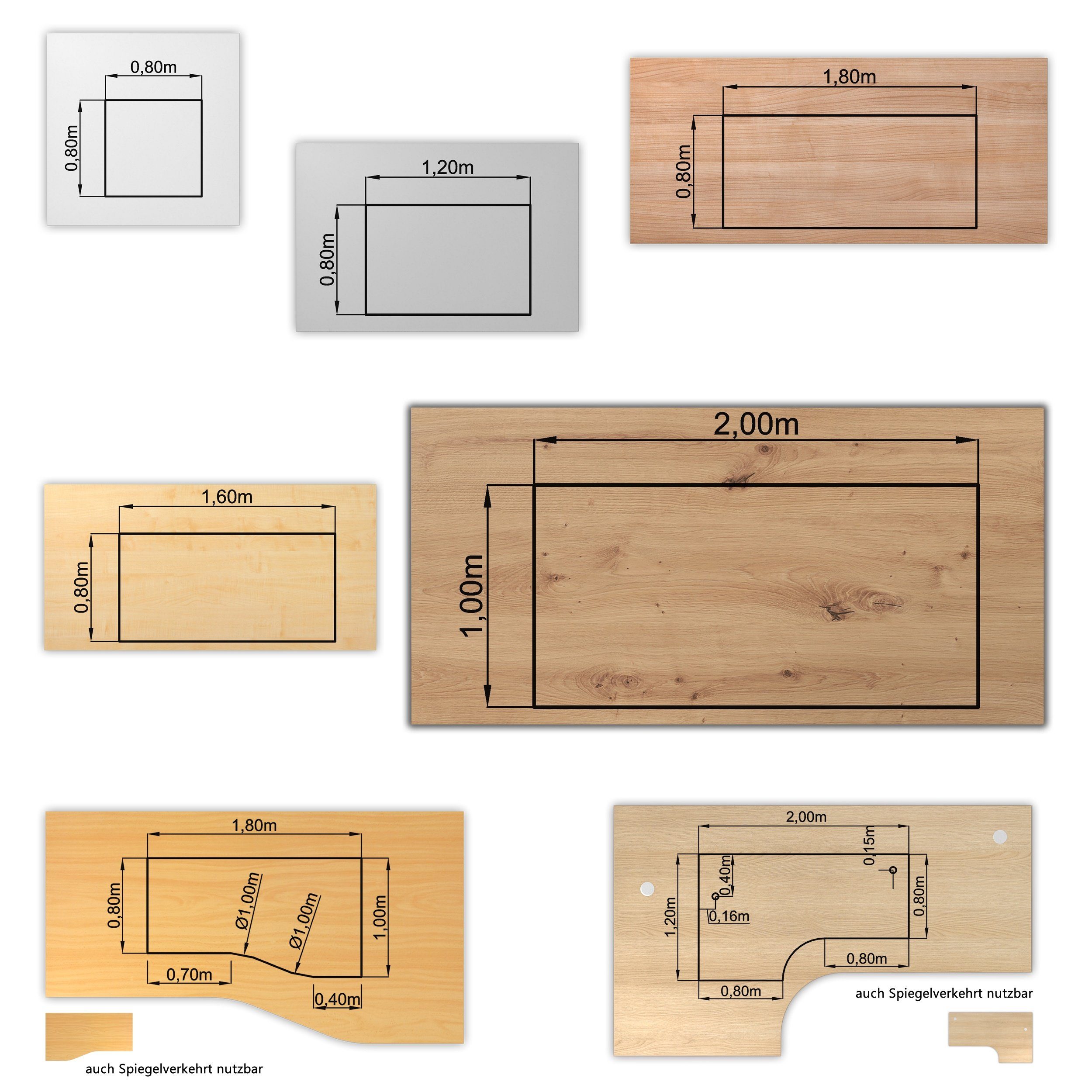 bümö Tischplatte DIY Schreibtischplatte, Quadrat: 80 x 80 cm- Dekor: Buche