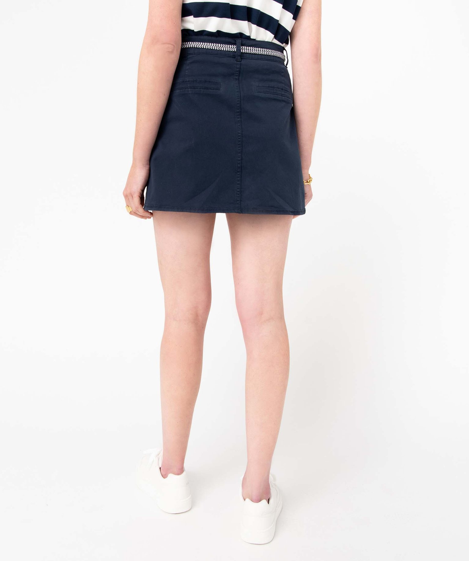 Jupe femme en coton stretch avec ceinture cordelette bleu | GEMO