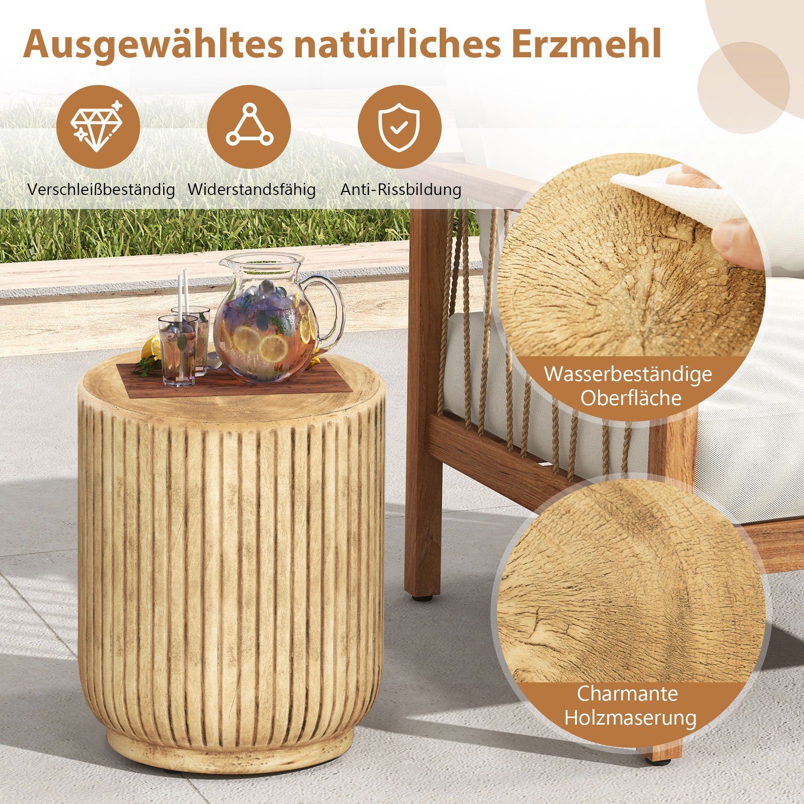 COSTWAY Beistelltisch Gartentisch, Sitzhocker, aus Stein