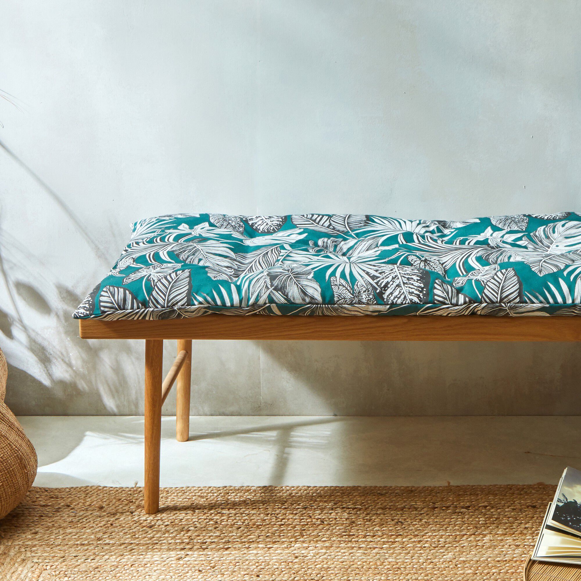 Long coussin déco coton imprimé tropical