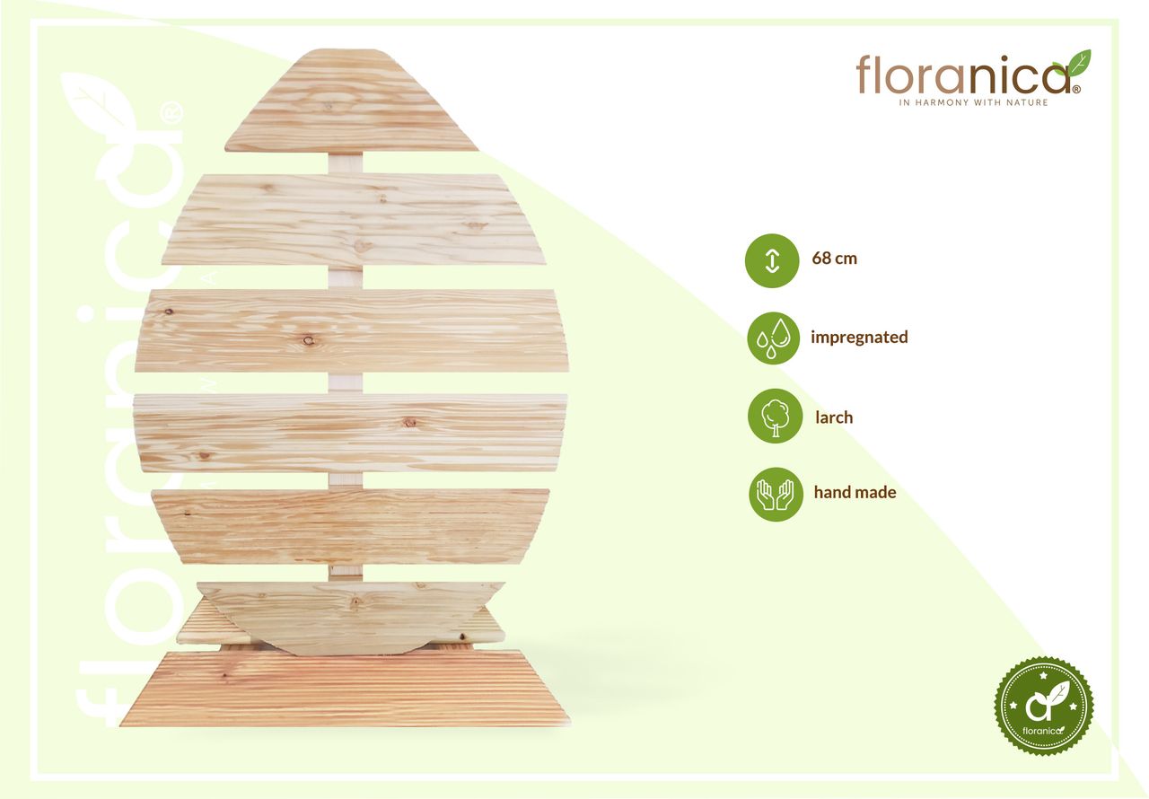 Pemicont Floranica Holz Osterei Osterdeko Lärchenholz Höhe 68cm Breite 46cm Natur Osterdekoration modernes Design Kunsthandwerk osterdeko osterhasen tischdeko