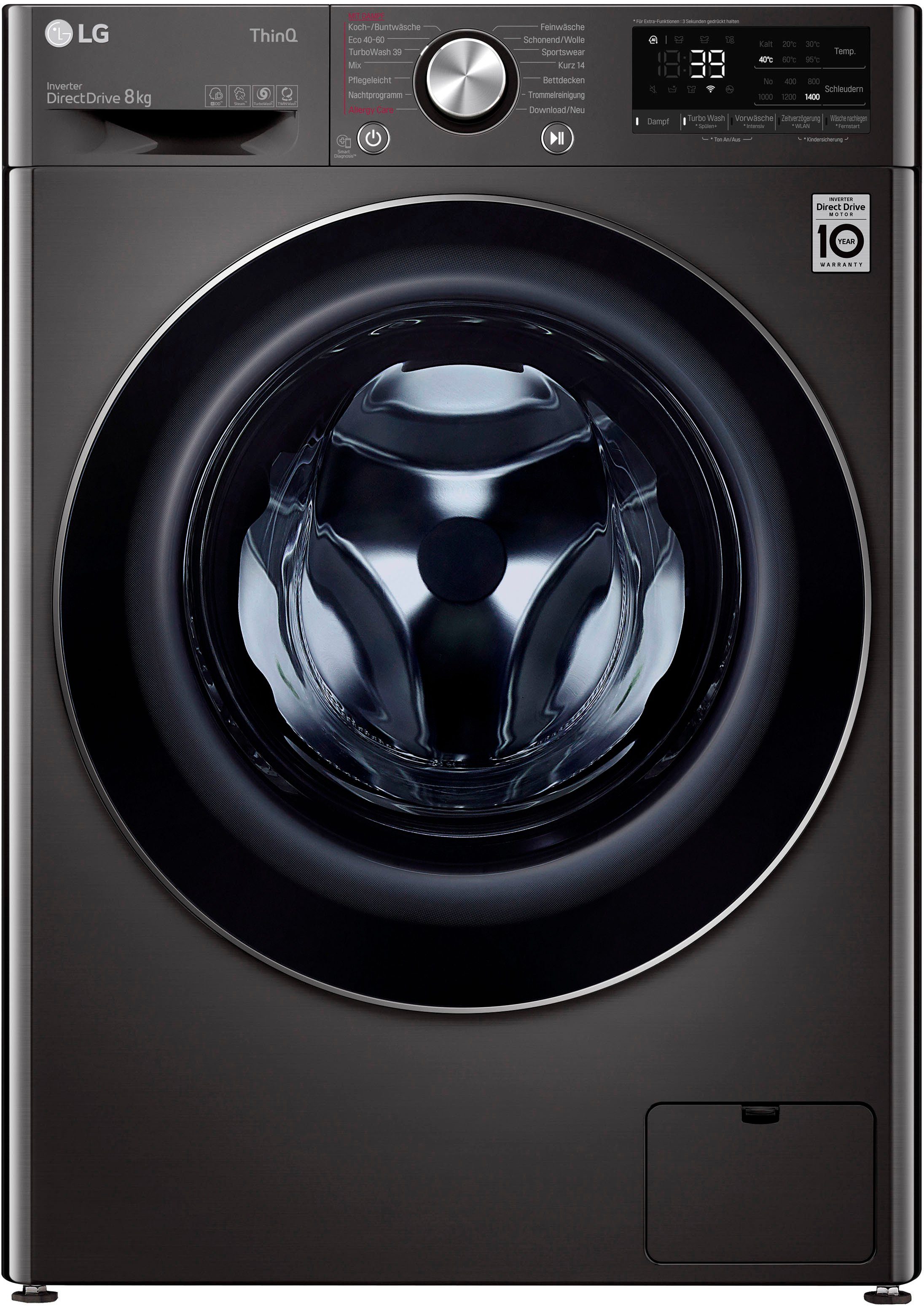 LG Waschmaschine F4WV708P2BA, 8 kg, 1400 U/min, TurboWash® - Waschen in nur 39 Minuten