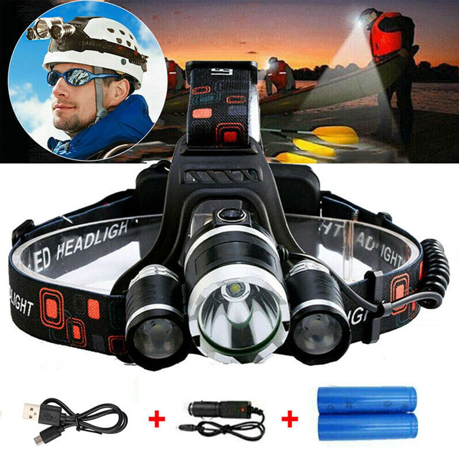 meeteu LED Stirnlampe LED Stirnlampe Wiederaufladbar, 150000LM Kopflampe (4 Lichtmodi Campinglampe, Notfalllampe,90°einstellbar, Mit Rot-Warnlicht, IPX4 Wasserdicht), für Camping,Angeln, Outdoor, Nacht-Joggen, Rettung, Wandern