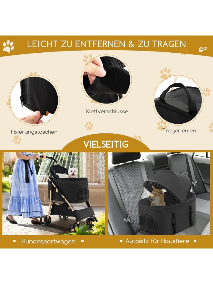 COSTWAY 3 in 1 Hundewagen in Schwarz günstig kaufen onesize
