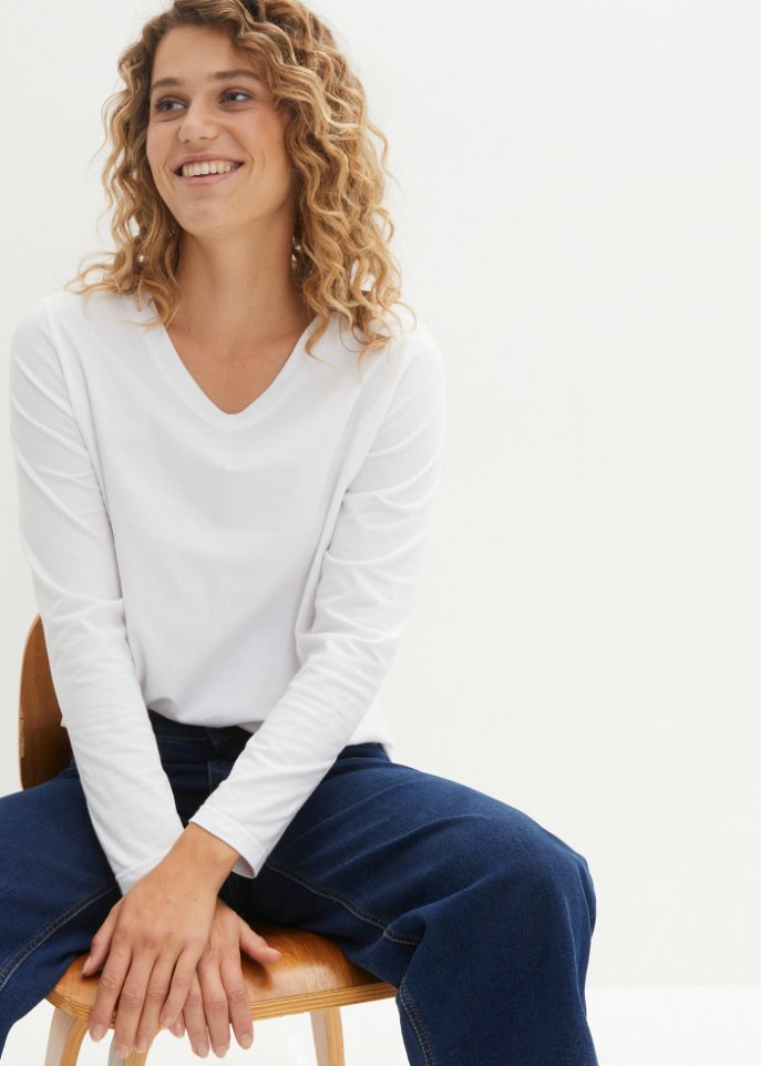 Essential Langarmshirt mit V-Ausschnitt, seamless