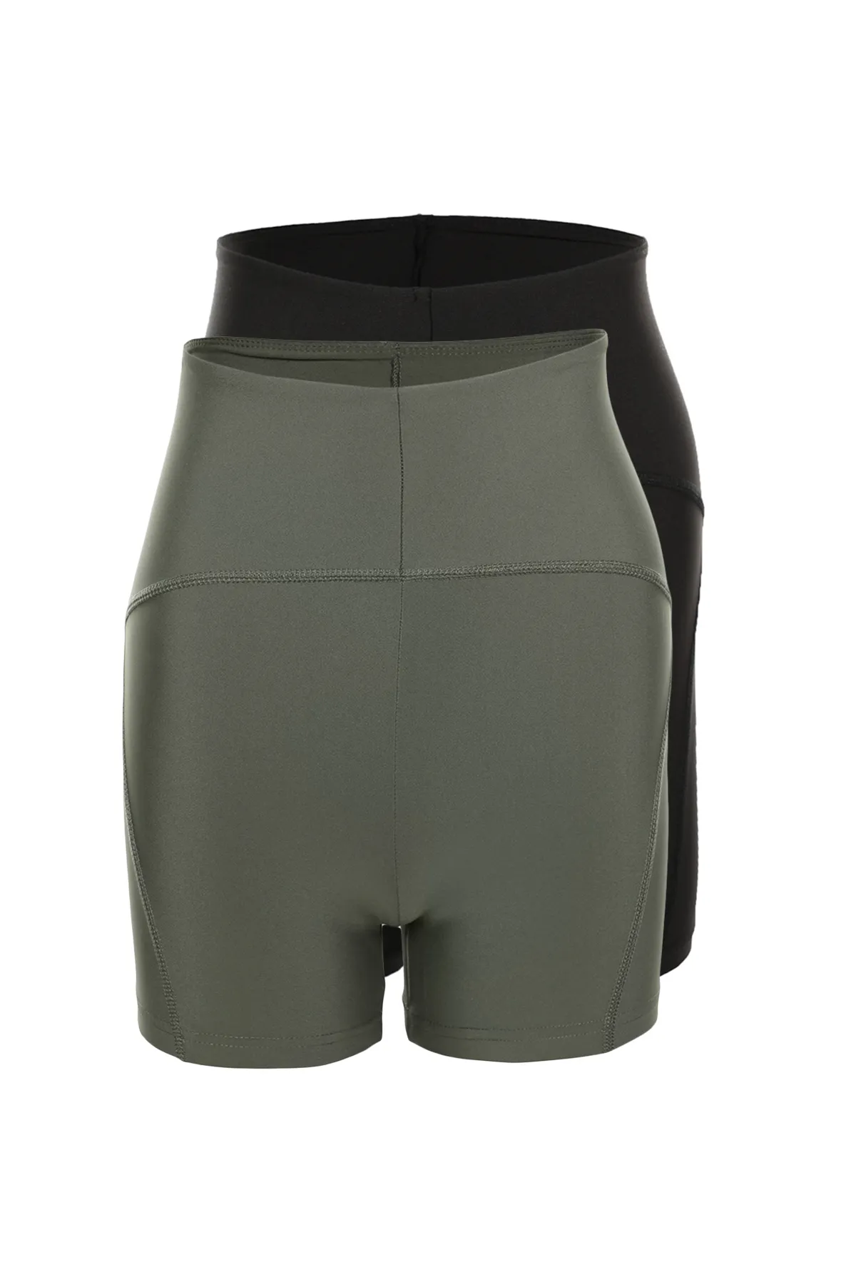 Trendyol Collection  Schwarz-Khaki 2er-Pack Restorer Strick-Sportshorts/kurze Leggings TWOSS21SR0698