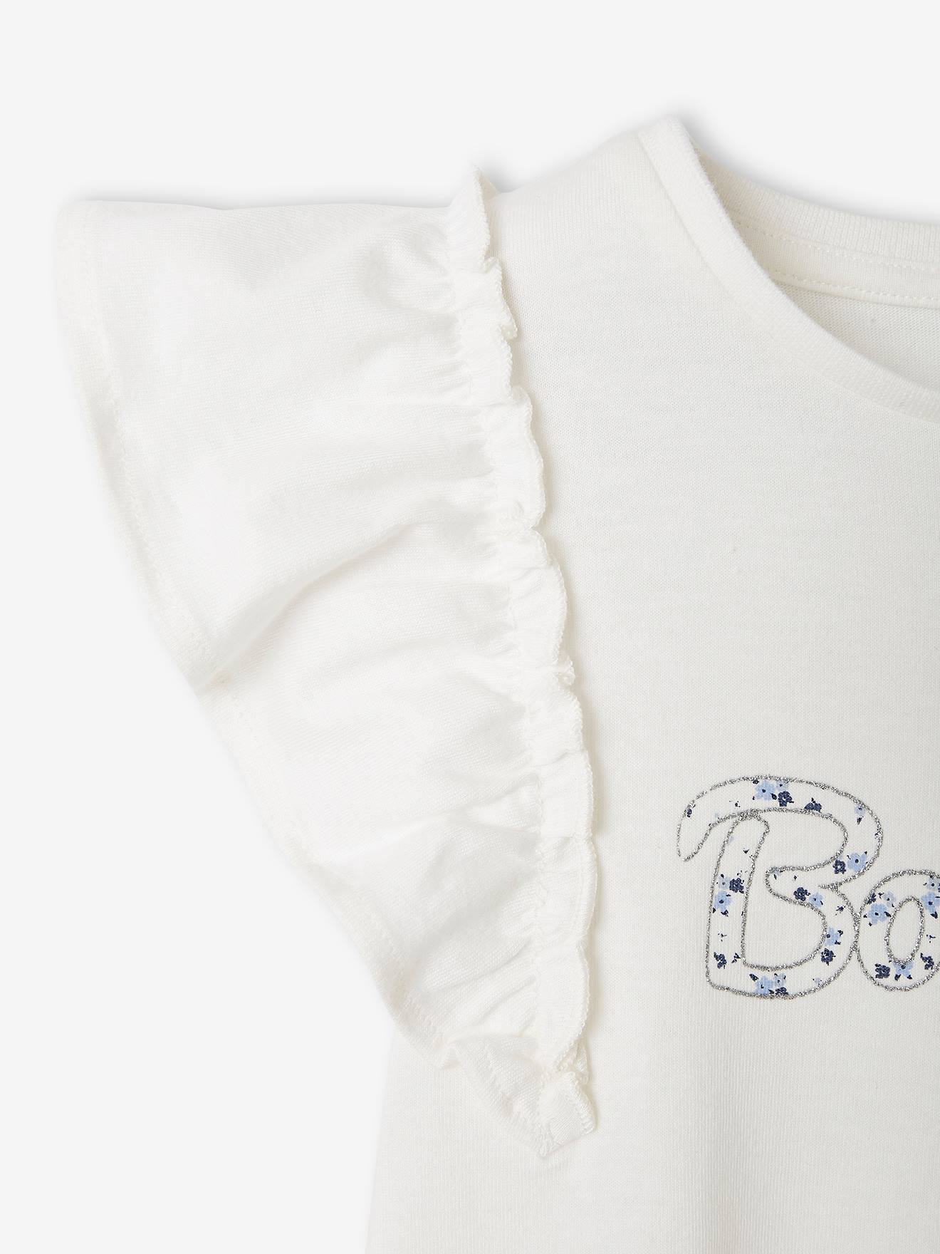 Tee-shirt volanté fille. écru