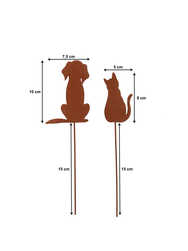 UNUS 2er Set Gartenstecker Rost Hund und Katze in Braun günstig kaufen onesize
