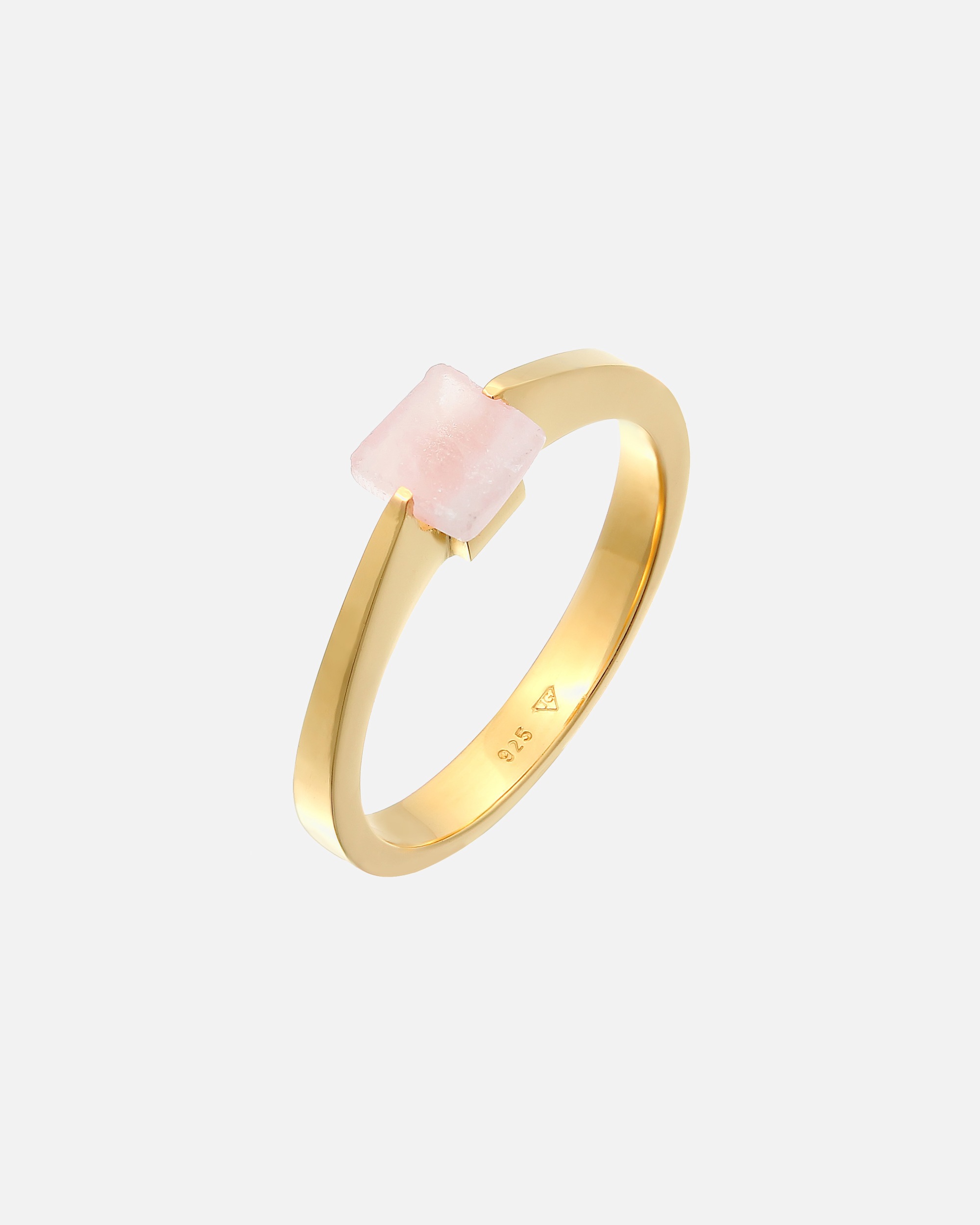 Anello solitario quadrato da donna Elli PREMIUM con pietra preziosa di quarzo in argento sterling 925 placcato oro