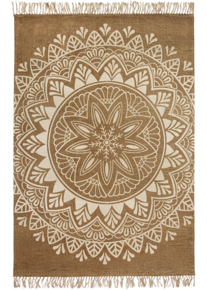 Kelim-Teppich mit Fransen und großem Ornament