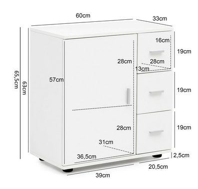 KADIMA DESIGN Badkommode Badezimmerschrank, hoher Stauraum, mattes Weiß, elegante Griffe