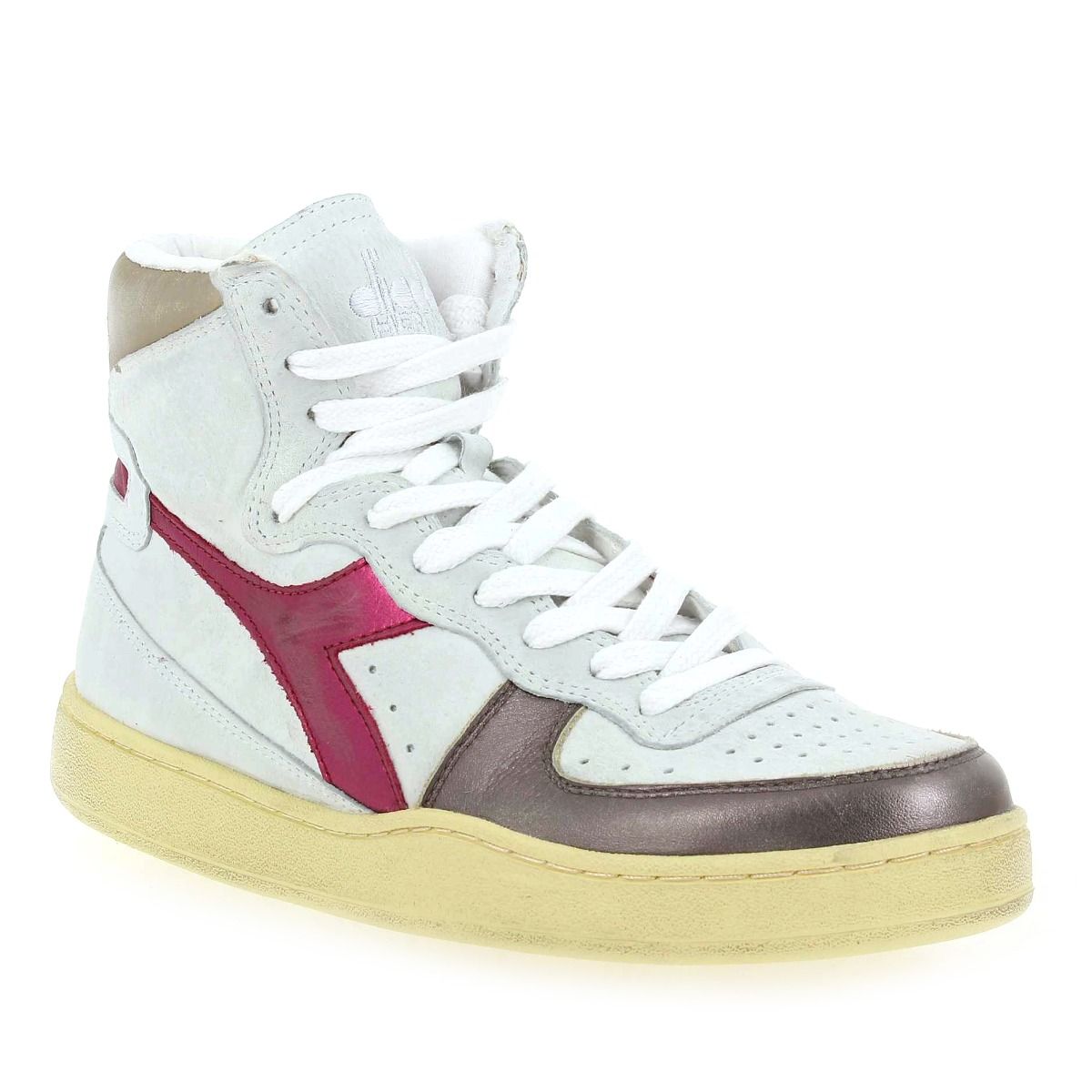 Diadora heritage  MI BASKET METAL OYSTER - Blanc cassé Fuchsia