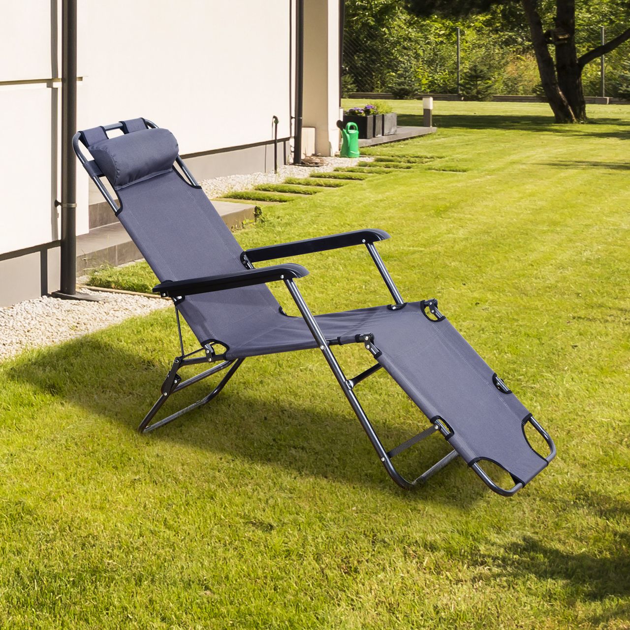 Outsunny Sonnenliege mit Kissen, Klappbare Strandliege, 2-Stufige Gartenliege , 2-in-1 Relaxliege, Metall   Oxfordstoff, Grau 135 x 60 x 89 cm