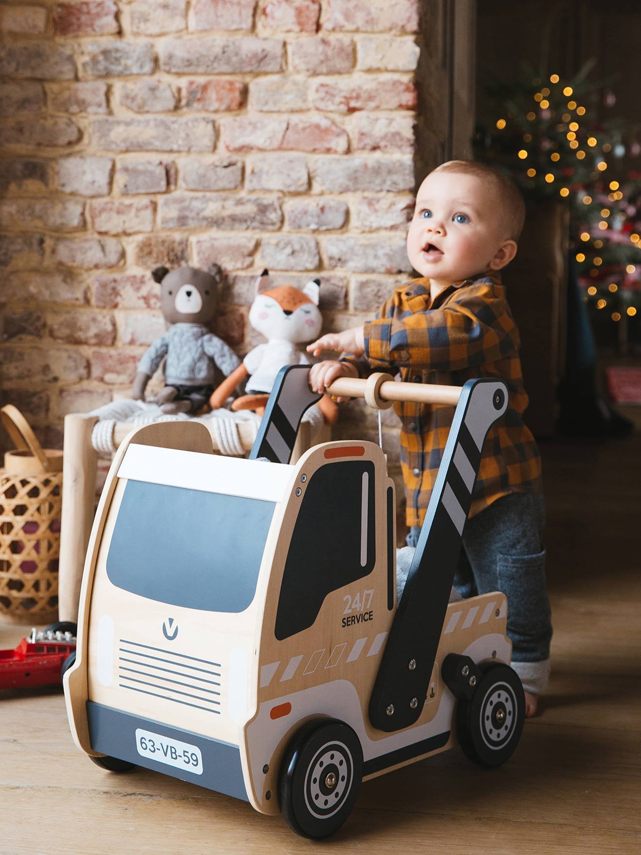 Chariot de marche Camion en bois FSC® beige