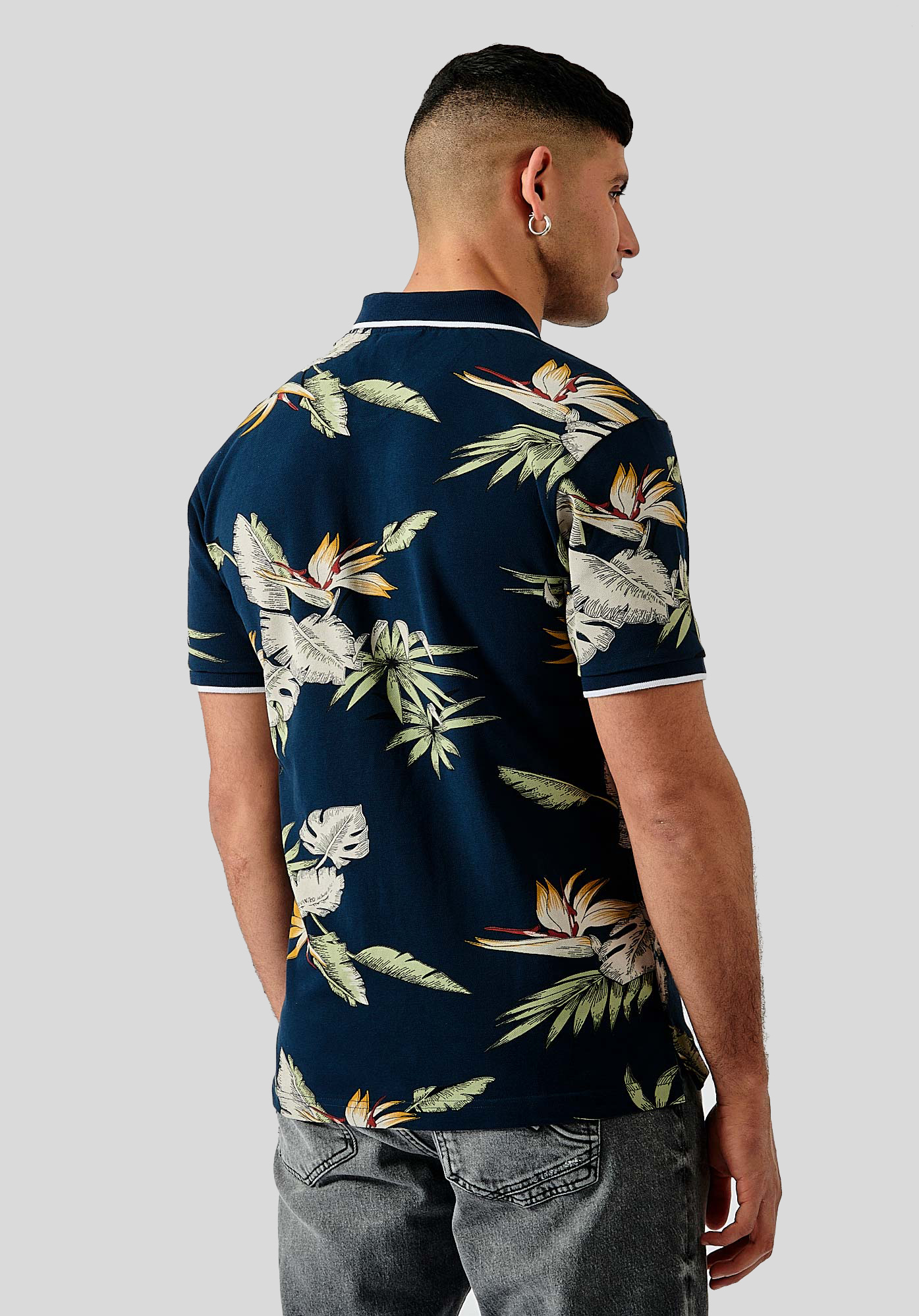 BERNI  Polo bleu imprimé homme 100% coton