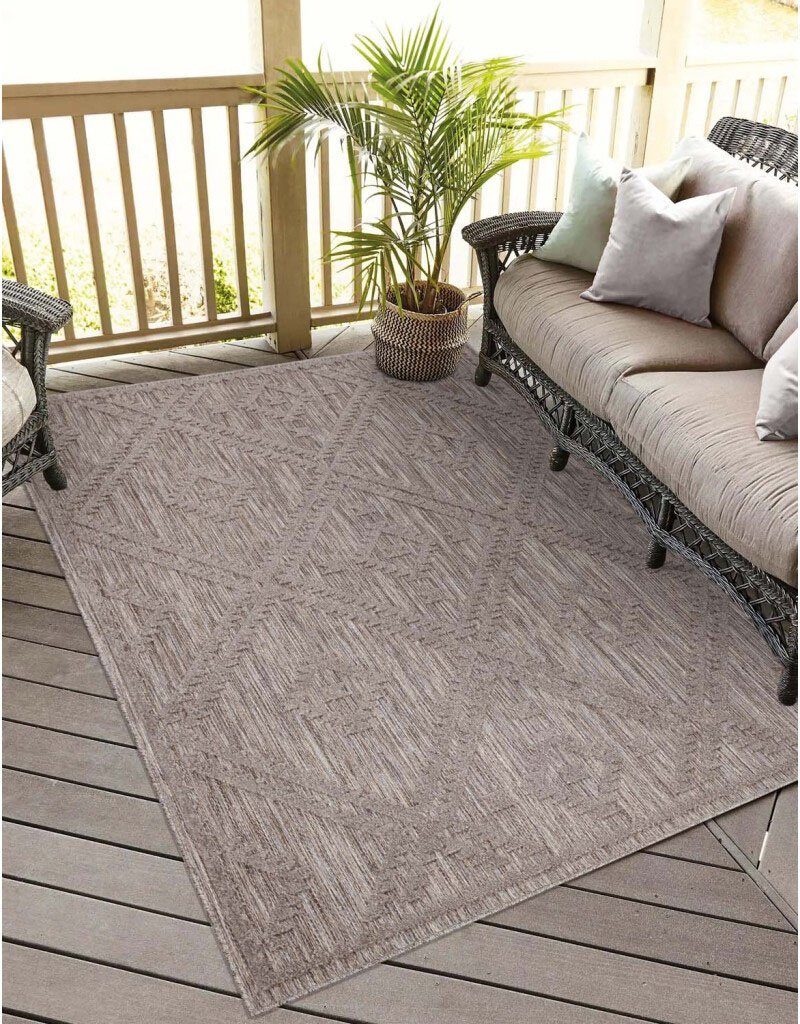 Teppich In-& Outdoorteppich Santorini 454, 3D-Effekt, Raute-Optik, Carpet City, rechteckig, Höhe: 5 mm, Wetterfest & UV-beständig für Terrasse, Balkon, Küche, Flur
