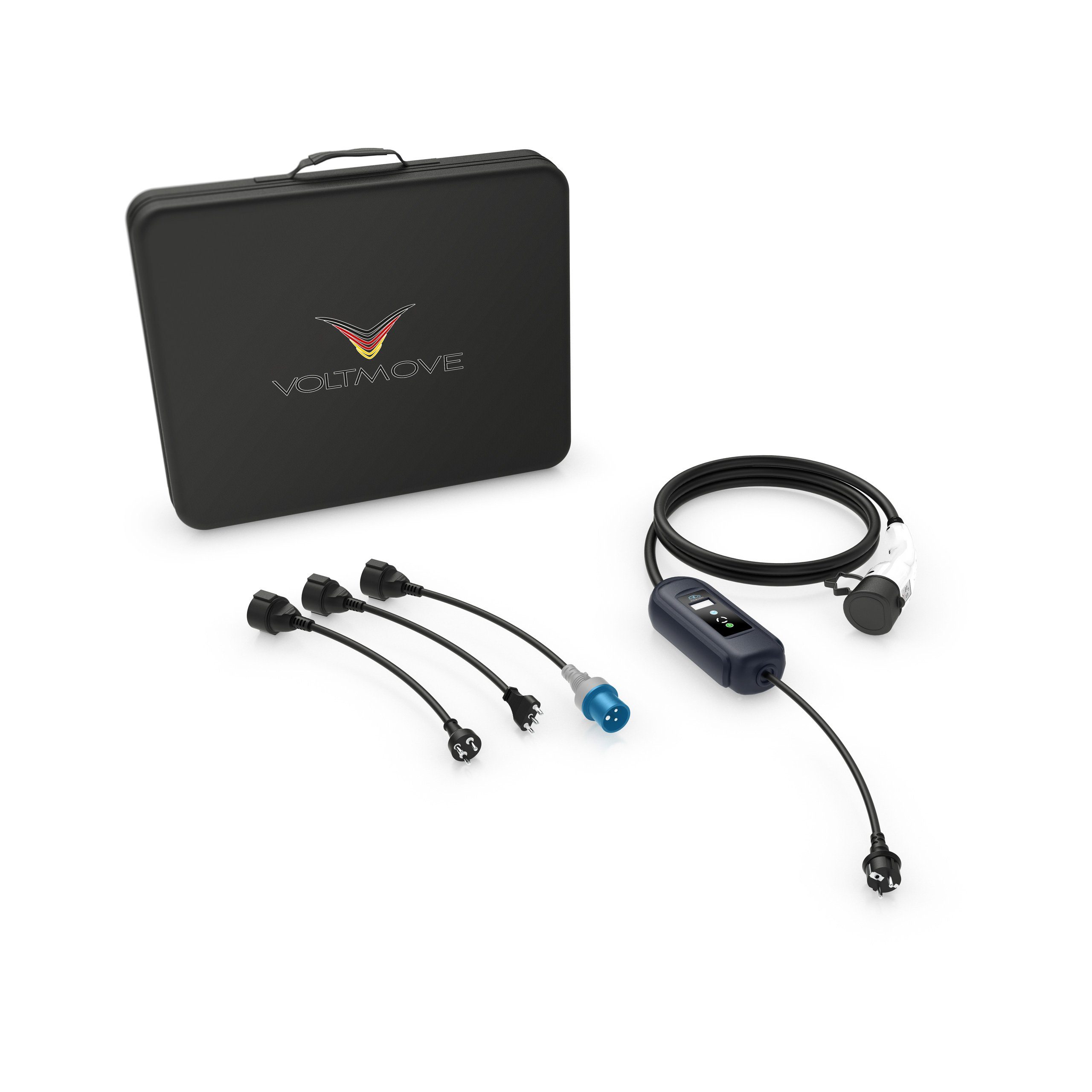 VOLTMOVE Elektroauto-Ladestation mobile Wallbox + EU Reise Adapter, Reise-Set mit 3 Adaptern, Wandhalterung & Koffer