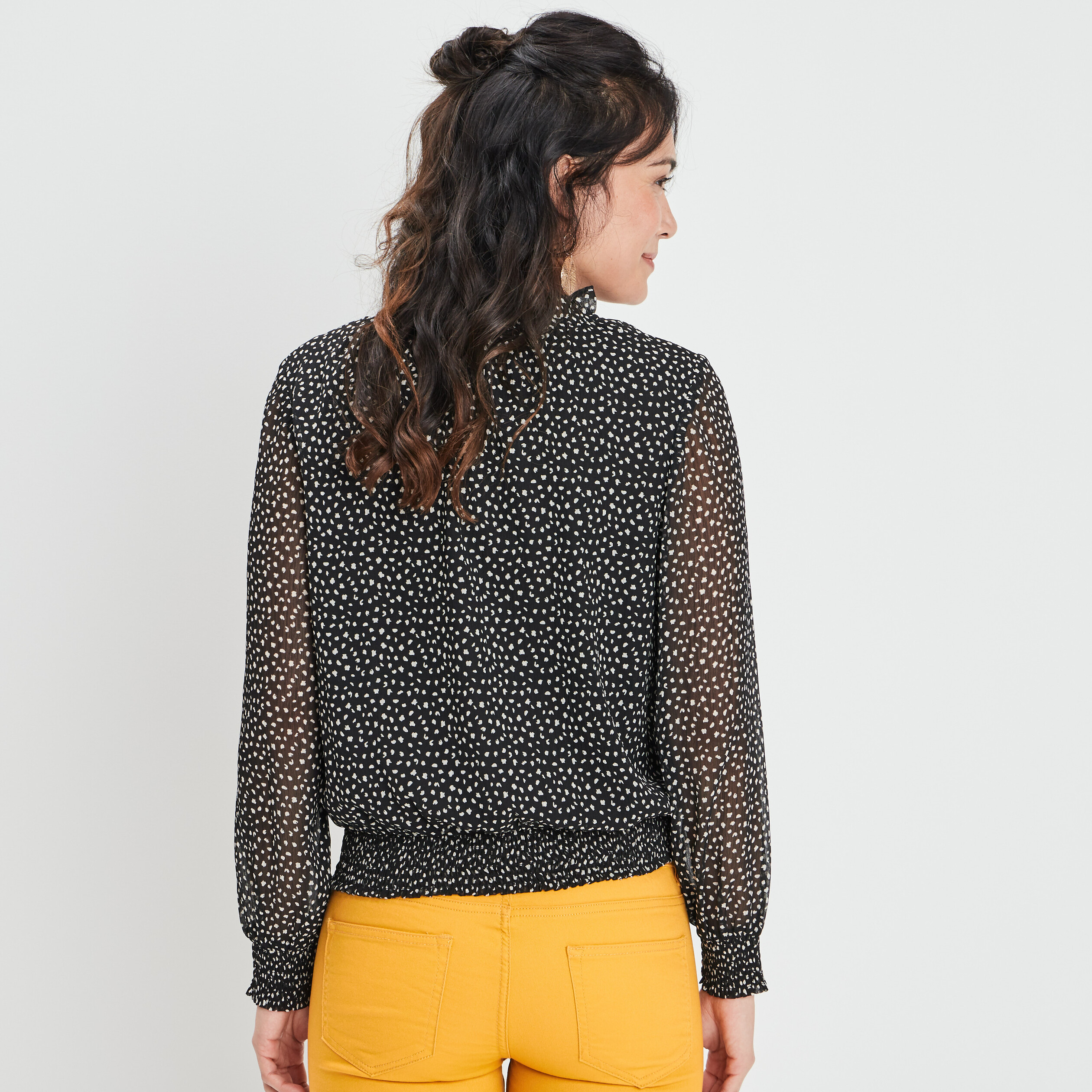 Blouse manches longues col montant noir femme | La Halle