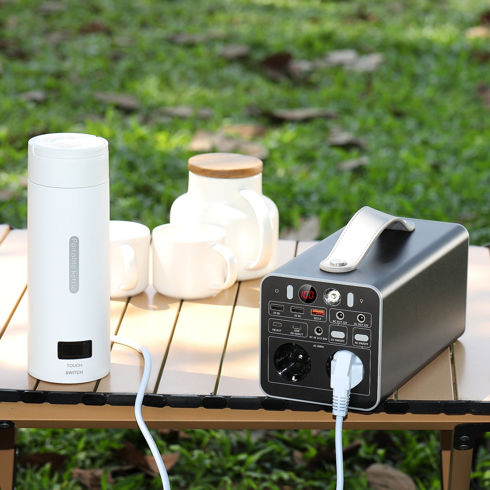 oyajia Stromerzeuger Tragbare Kraftwerk, LiFePO4-Batterie 300Wh/81000mAh 18V Powerstation, 0,30 in kW, mit AC (220–224 V) und DC-Ausgang, PD 65W, für Camping/Reisen/Notfall