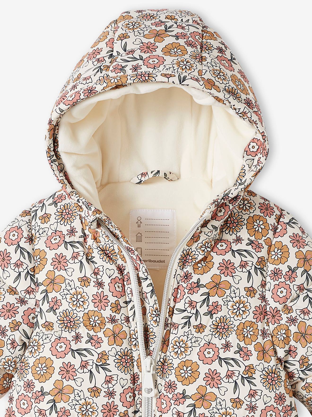Vertbaudet Baby Winter-Overall mit Fleecefutter, geblümt - hellbeige bedruckt