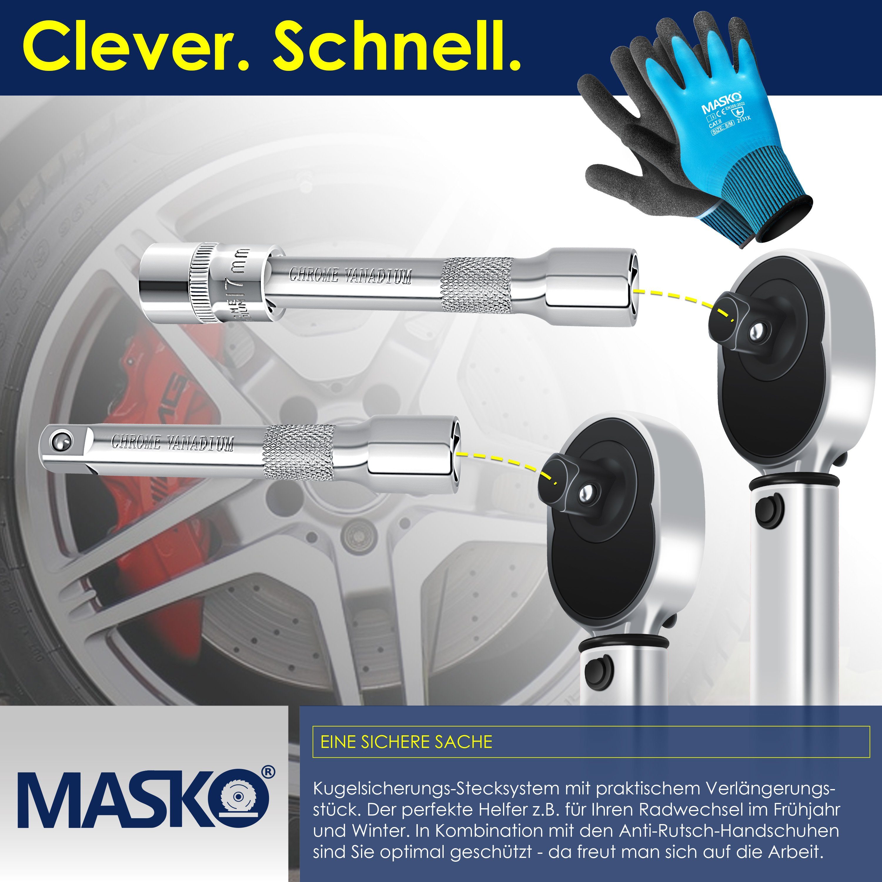MASKO Drehmomentschlüssel, Drehmomentschlüssel 6tlg. Set 40-210Nm 1/2 CV inkl. Stecknuss