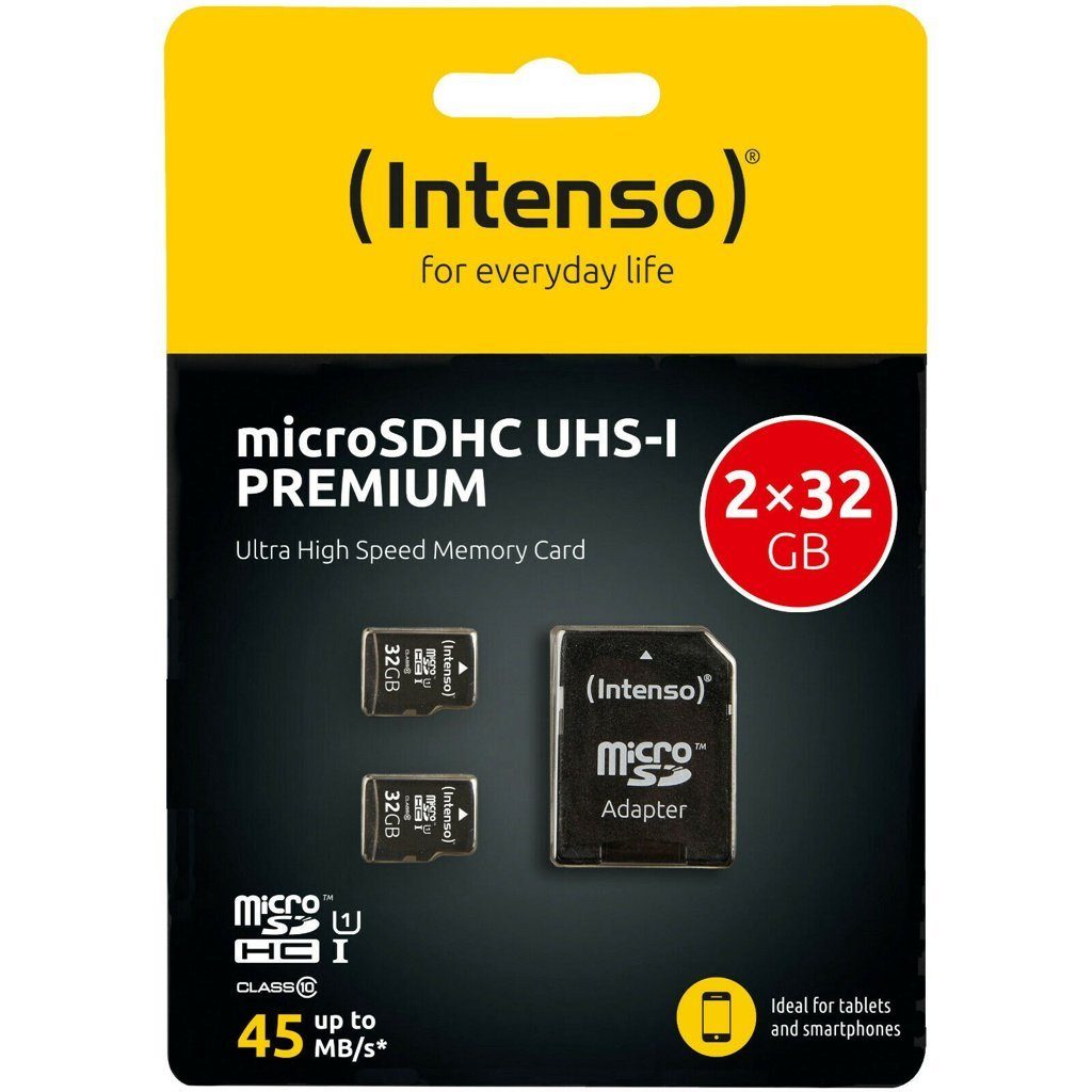 Intenso microSDHC 32GB Doppelpack Speicherkarte UHS-1, bis zu 45 MB/s Speicherkarte