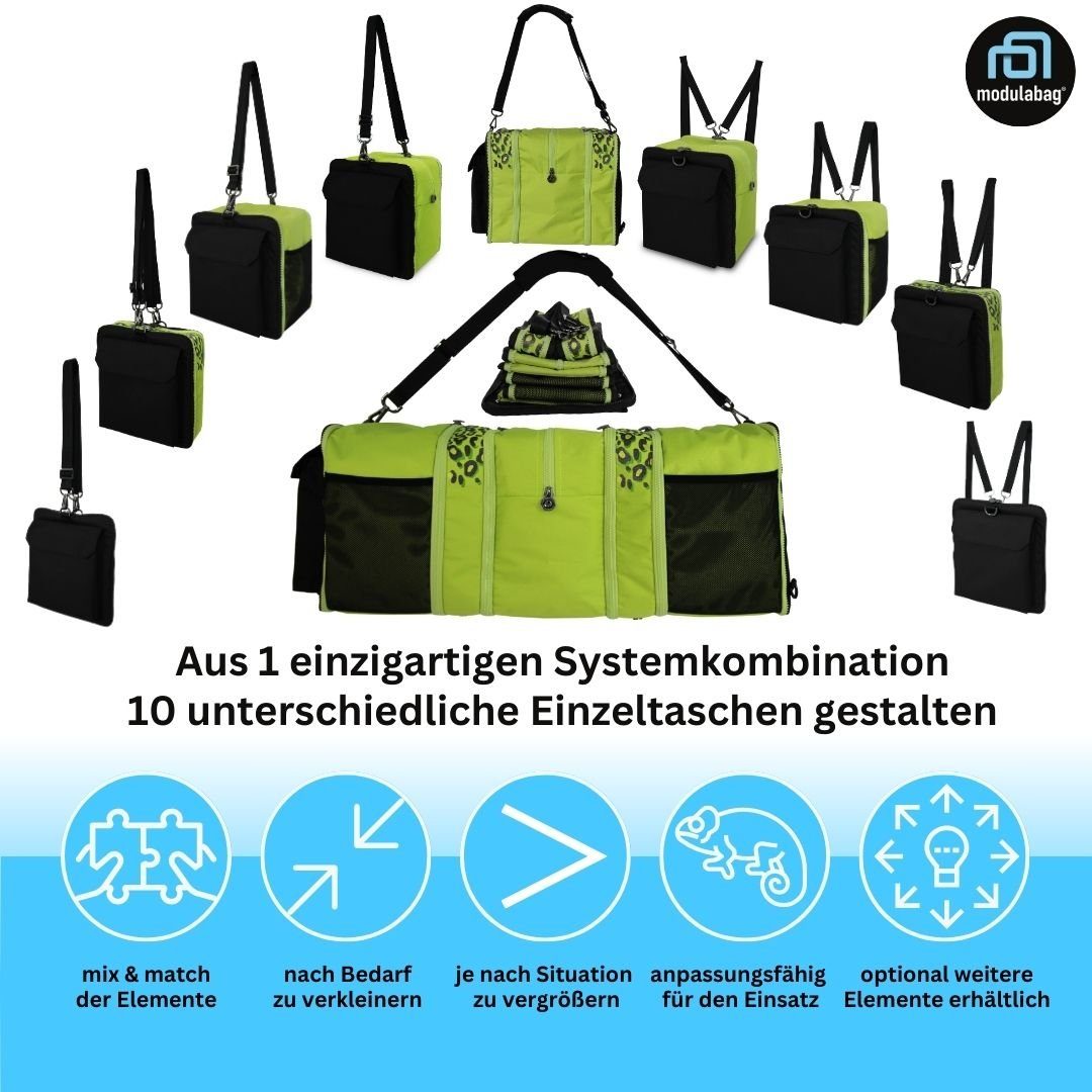 modulabag Reisetasche modulabag® modulares Tasche-Rucksack-Set - Leo - Tasche in 2 Farben (Set, 11-teilig), wasserabweisende Tasche mit 11 Elementen für den variablen Einsatz