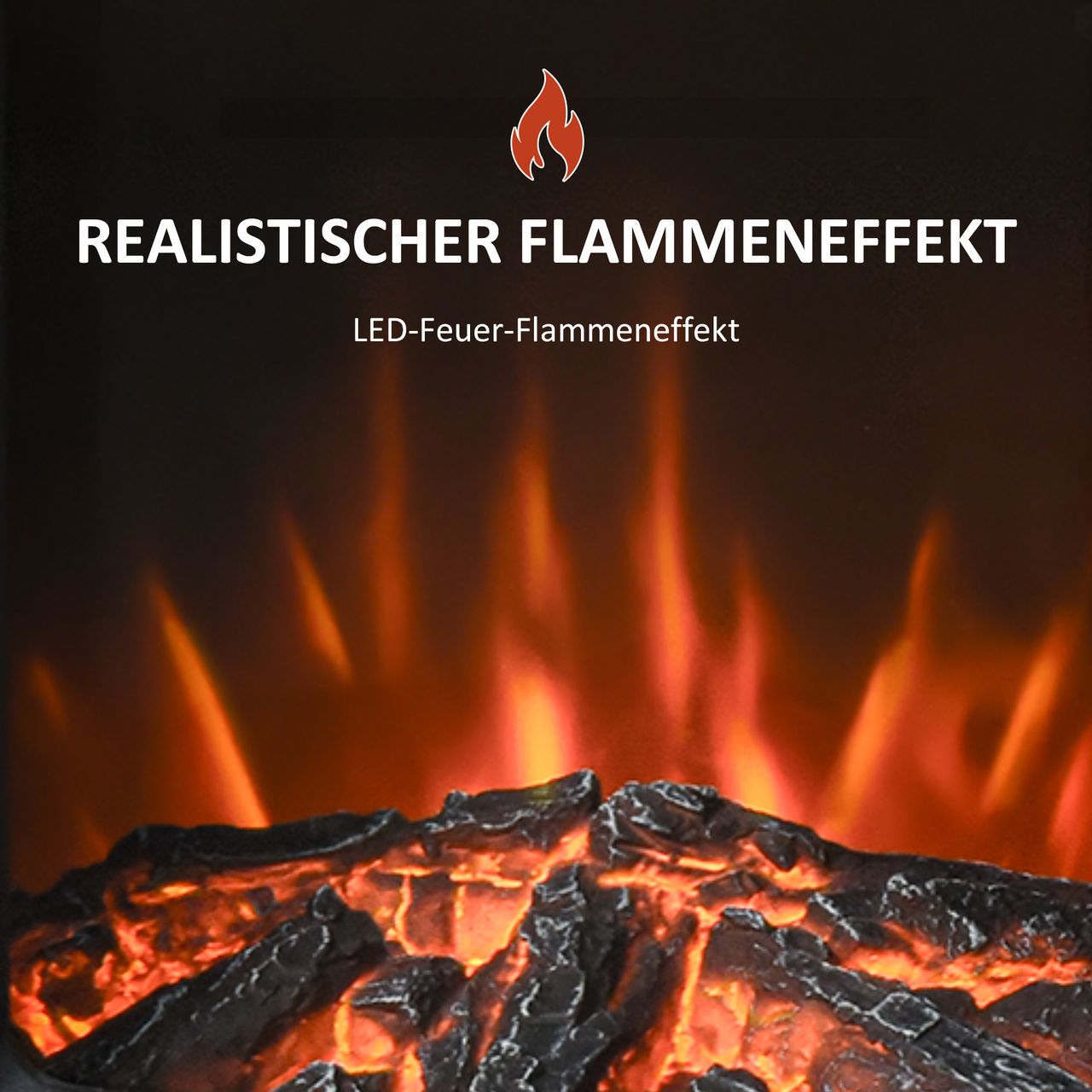 HOMCOM Elektrokamin mit Flammeneffekt Thermostat 1000 W/2000 W 20–25 qm Schwarz