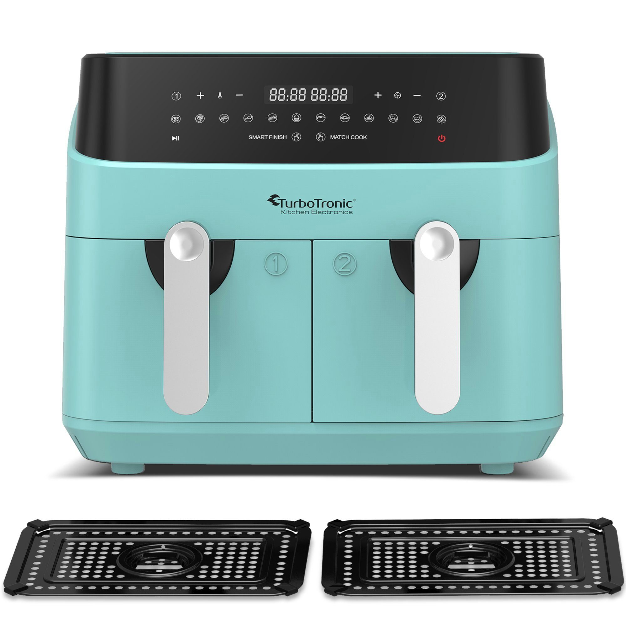 TurboTronic by Z-Line Heißluftfritteuse XXL Doppelkammer 2x 4,5 Liter, 50°C - 200°C, Power, dual, Camping, 1600 W, Fritteuse ohne Fett, digitaler doppel Airfryer Fettfrei