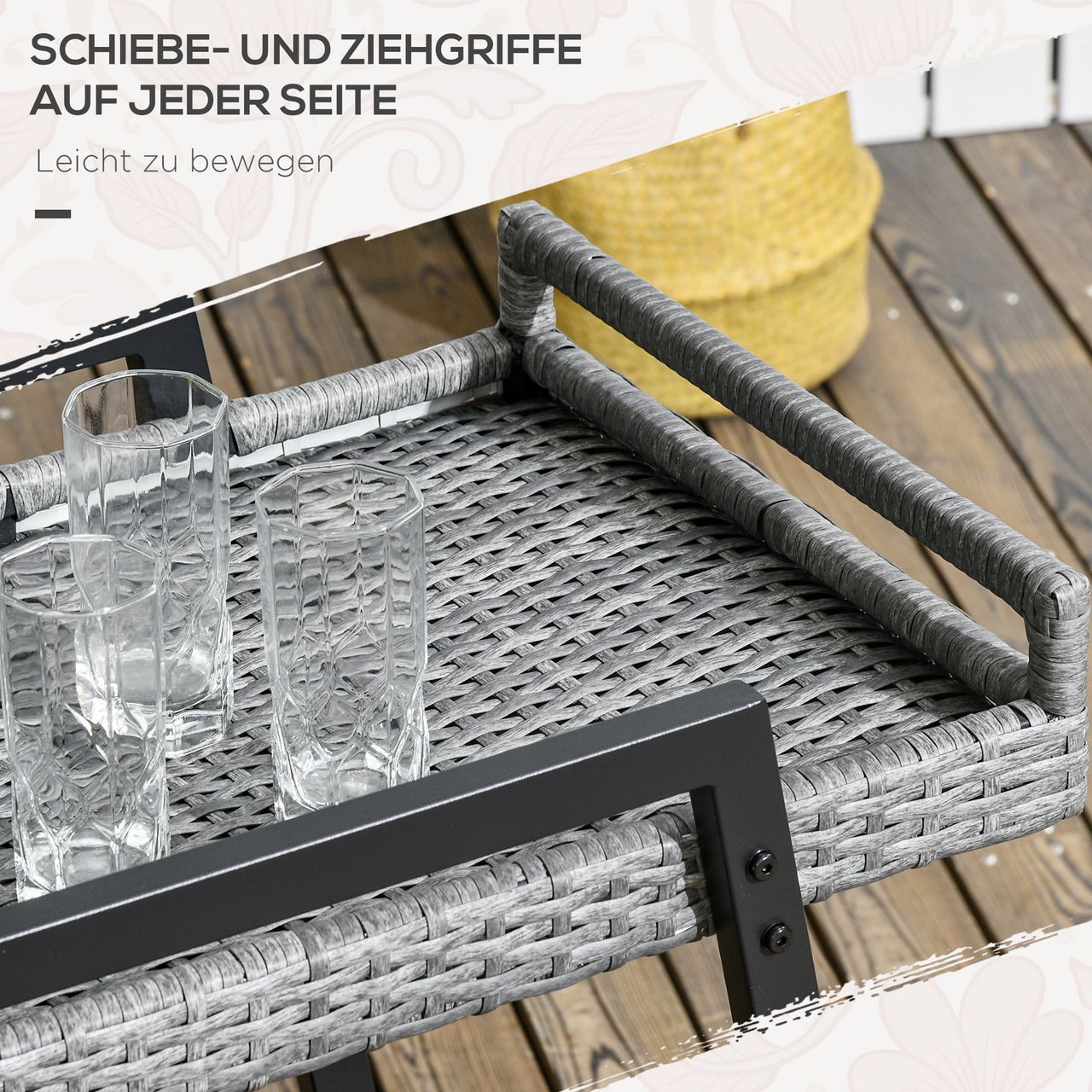 Outsunny Rattan Servierwagen Trolley mit Ablage Gartenrollwagen mit Griff Bremen
