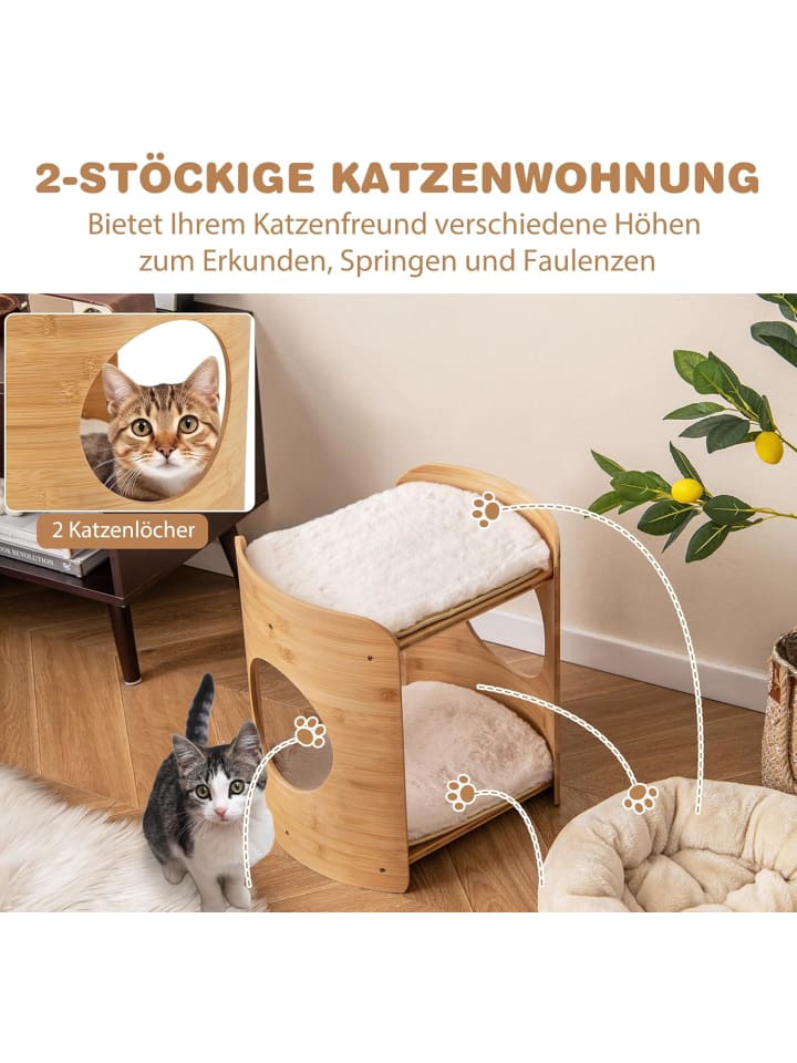 COSTWAY Katzenbett 2 Etagen Bambus 40x33x41cm in Beige günstig kaufen onesize