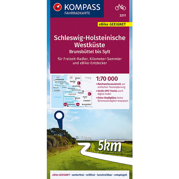 KOMPASS FAHRRADKARTE 3311 SCHLESWIG-HOLSTEINISCHE WESTKÜSTE