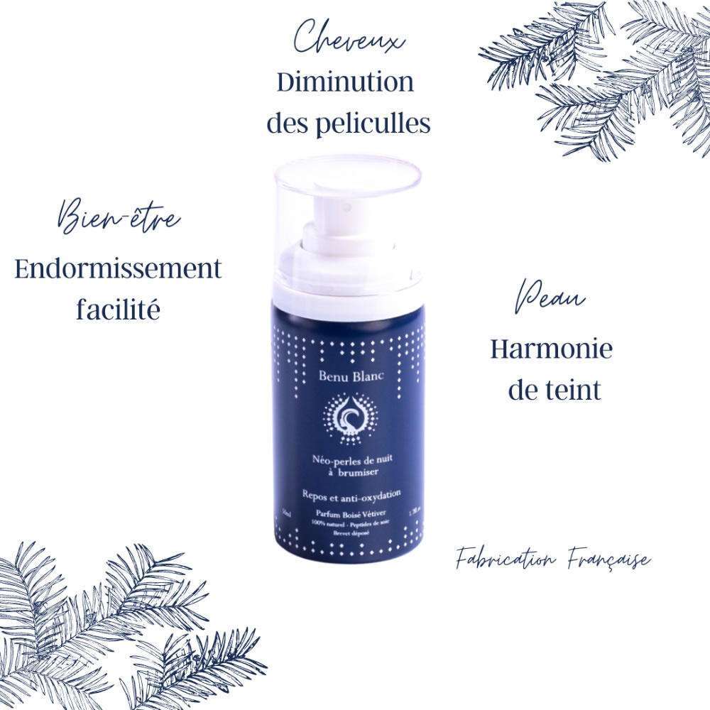 benu blanc Boisé Vétiver Brume de soins 100% naturelle à vaporiser sur l'oreiller