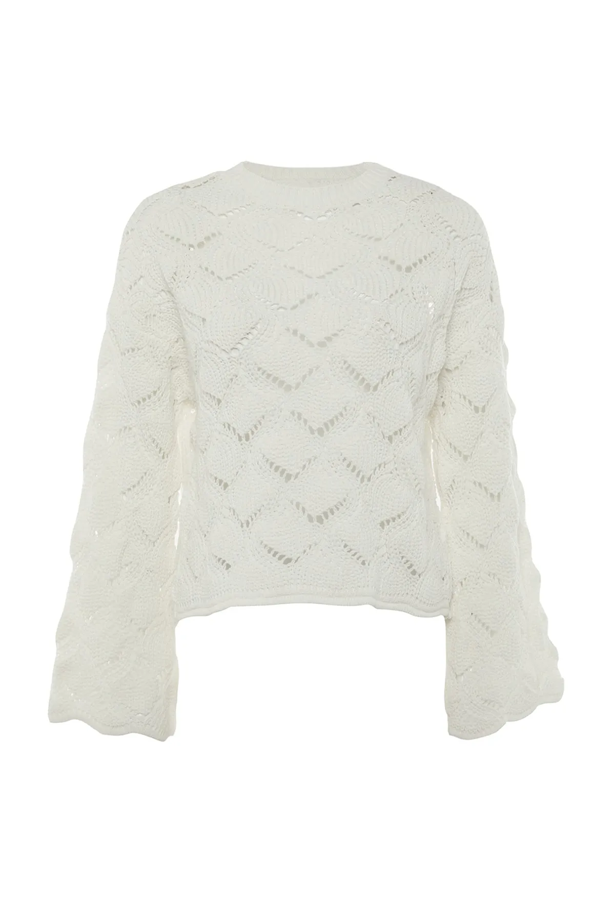 Trendyol Collection  Ecrufarbener, kurzer Strickpullover mit Lochmuster