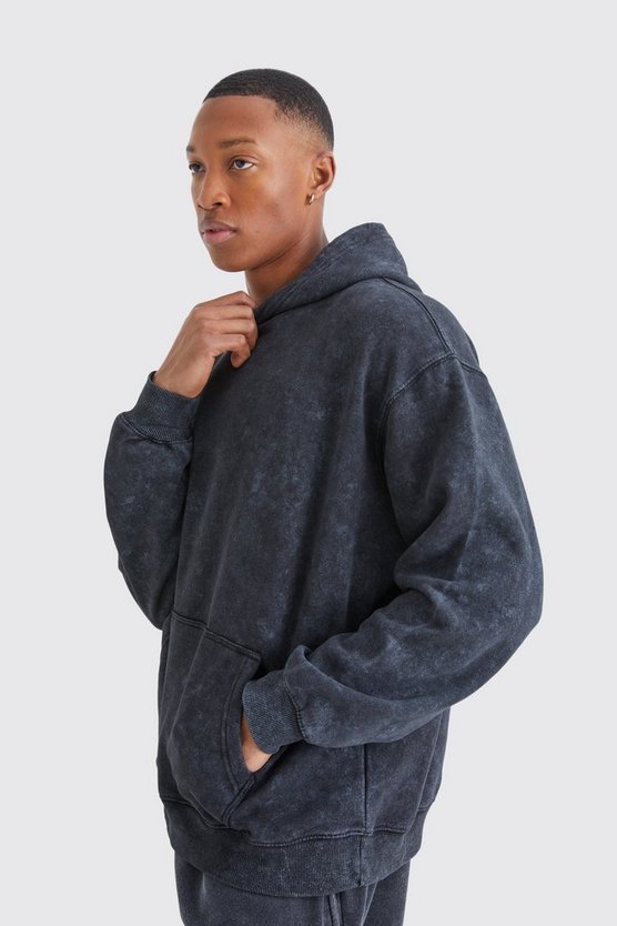 Oversize Hoodie mit Acid-Waschung und Rosen-Print
