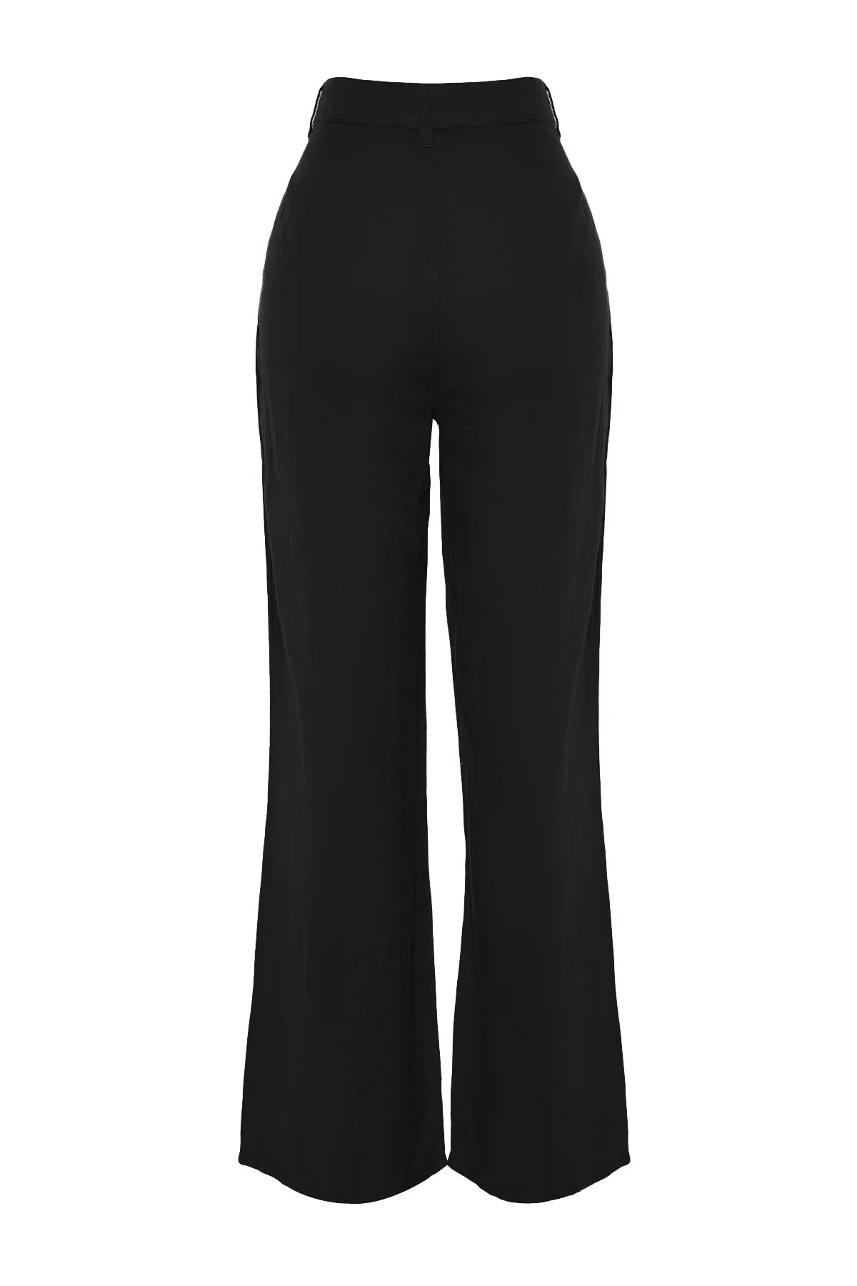 Trendyol Collection  Schwarze, plissierte Hose aus 100 % Leinen mit hoher Taille und weitem Bein