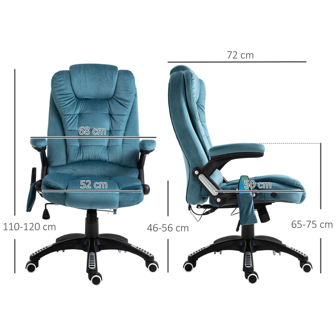 HOMCOM Vinsetto Massagesessel Chefsessel mit Massagefunktion höhenverstellbarer Drehstuhl ergonomischer Gamingstuhl Bürostuhl massage Blau 68 x 72 x 110-120 cm