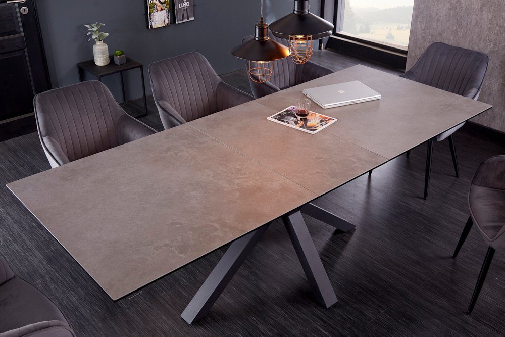 riess-ambiente Esstisch ETERNITY 180-225cm grau / schwarz (Einzelartikel, 1-St), Keramik · Metall · ausziehbar · Beton-Optik · Industrial Design