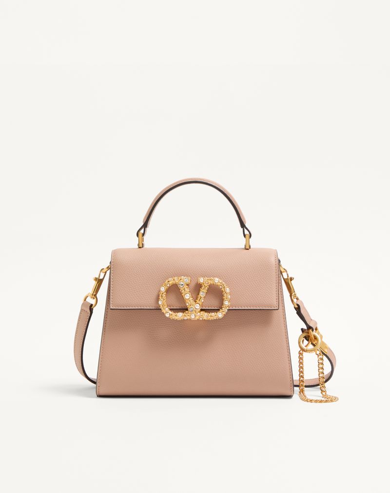 Sac à main Valentino Garavani Vsling petit modèle en cuir de veau grainé avec logo bijou