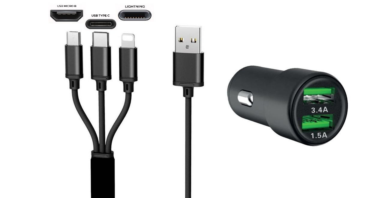 IWH Dual USB Auto Ladegerät 3IN1 12/24V / 1,5A-3,4A