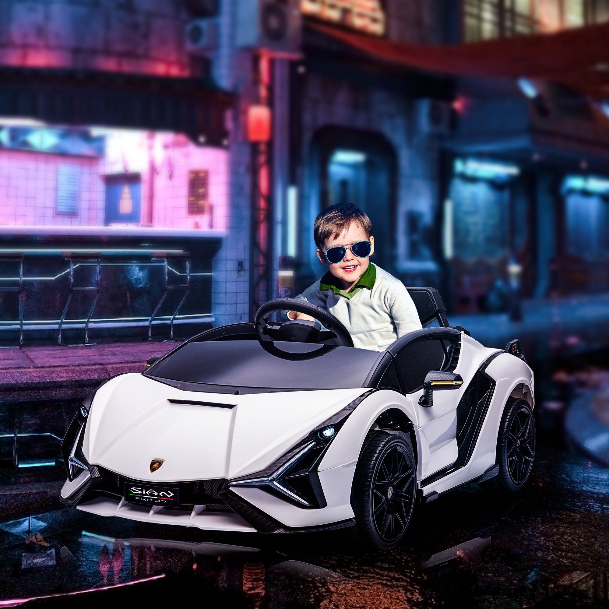 HOMCOM electric children's car children's vehicle extra wide tires music (MP3/USB) light PP metal, load capacity 25 kg, (1 piece), 108L x 62W x 40H cm
