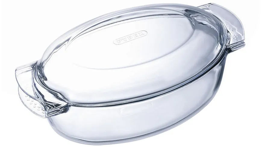 PYREX Borosilikat Glas Bräter oval 4,5 Liter mit Deckel