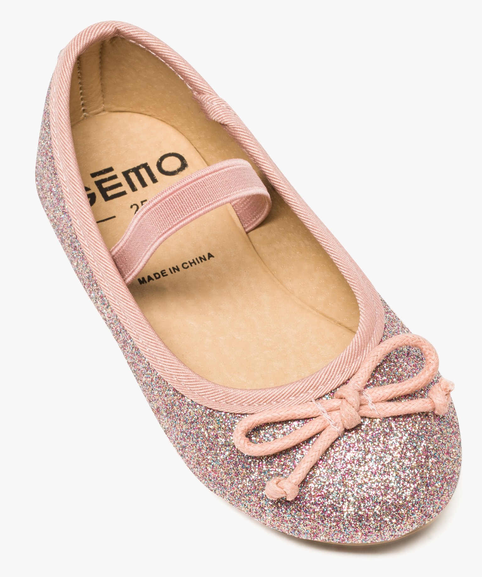 Ballerines fille pailletées avec bride élastique et n?ud rose | GEMO