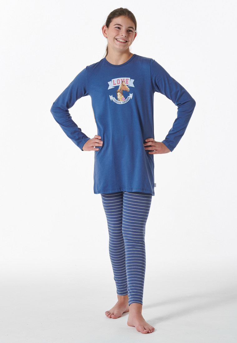 Schlafanzug lang Organic Cotton Pferdeprint blau - Horse World